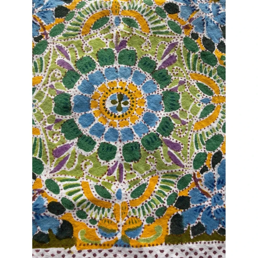 Pottery Barn Table Runner Floral Bright Boho Blue Green Yellow Cotton 18